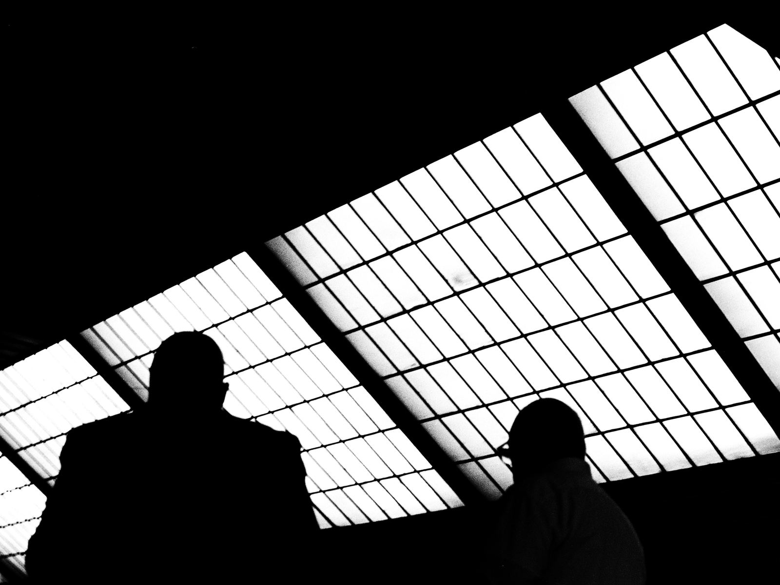 Sagome in controluce sotto una copertura di vetro